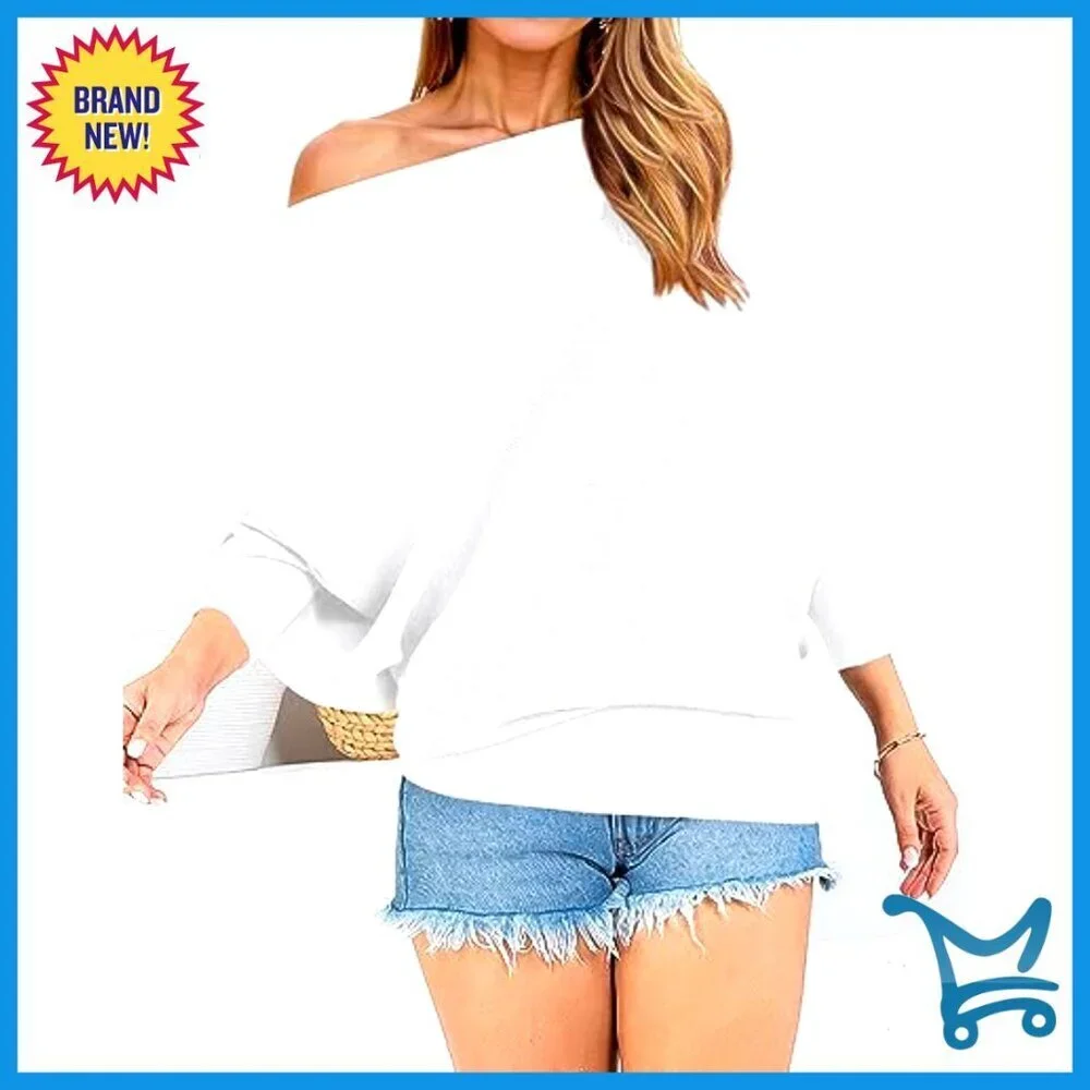 Oversized Batwing Sleeve Pullover Sweater Off Shoulder Loose Fit Knit Top